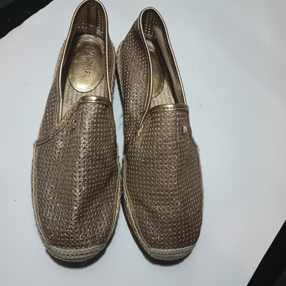Michael Kors Metallic Gold Espadrille Slip-On Flats - Picture 3 of 9
